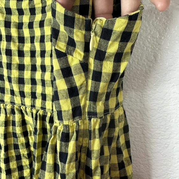 Asos Collusion Dress Size 0 Yellow Black Gingham Tiered Sleeveless Midi - Picture 6 of 14